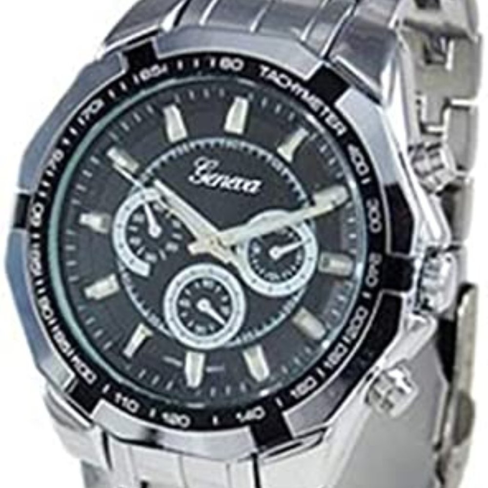 Geneva Platinum 122706 Men's Decorative Chronograph-style Link Watch-SIL/BLK
